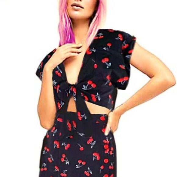 Women Maxi Skirt Wrap Crop Top Cherry Set (XS-3XL) - Picture 7 of 11